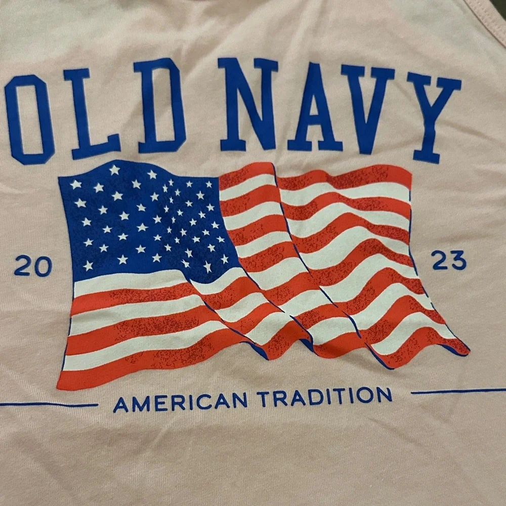 Old Navy Pink Racerback Tank Top with American Flag Design
